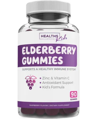 Healths Harmony Elderberry Gummies For Kids, Immune Support Gummies, Raspberry, Health's Harmony, 90ct