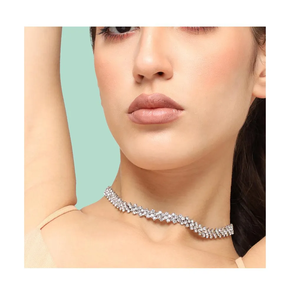 Sohi Women's Silver Embellished Cluster Necklace