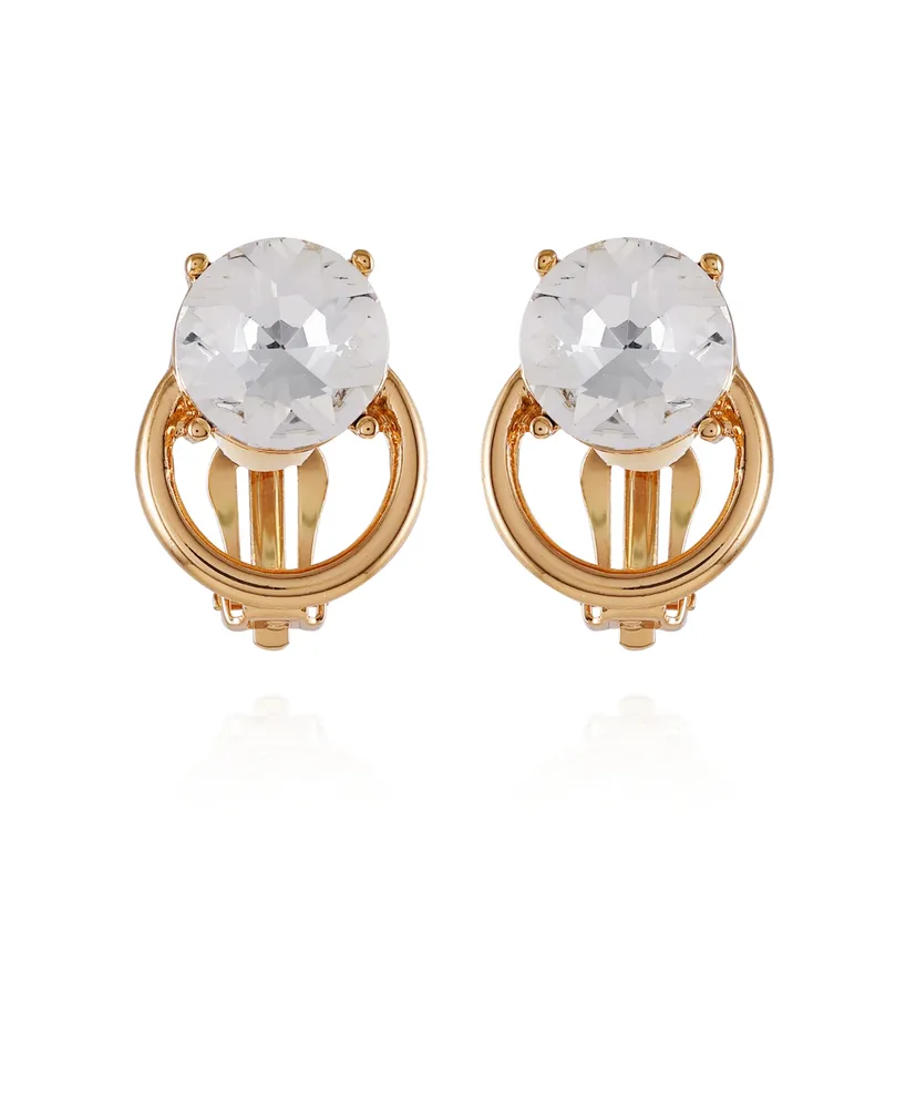 T Tahari Gold-Tone Clear Glass Stone Clip On Stud Earrings
