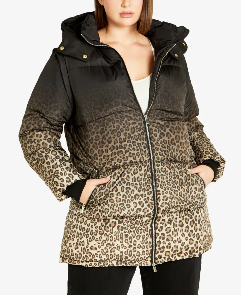 Avenue Plus Indi Print Puffer Hooded Jacket