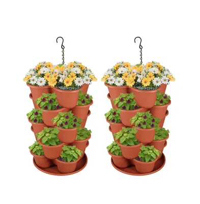 Aoodor 2-Pack of 5-Tier Stackable Planter Vertical, Planters 15'' x 22.8''