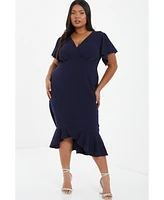 Quiz Women's V-Neck Frill Hem Midi Dress