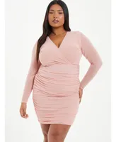 Quiz Plus Size Mesh Wrap Ruched Dress