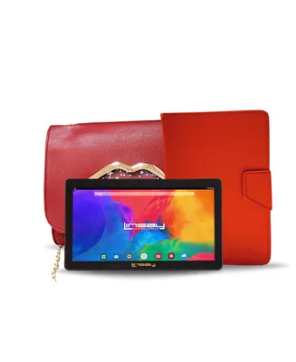 Linsay New 7" Wi-Fi Tablet Quad Core 64GB Android 13 Fashion "Kiss" Bundle with Red protective Case, pen stylus and Red Handbag to Carry out