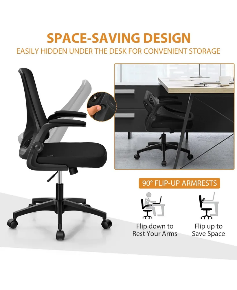 Swivel Mesh Office Chair with Foldable Backrest and Flip-Up Arms-Black