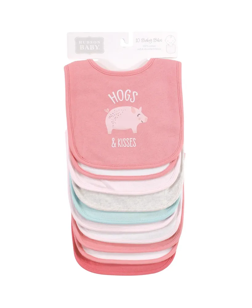 Hudson Baby Infant Girl Cotton Bibs, Hogs And Kisses Set, One Size