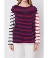 Women's Striped Color Block Long Sleeve Tee