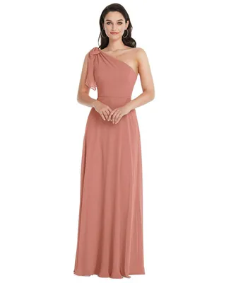 Womens Draped One-Shoulder Maxi Dress with Scarf Bow
