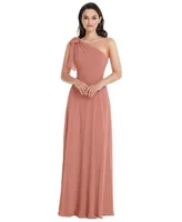 Womens Draped One-Shoulder Maxi Dress with Scarf Bow