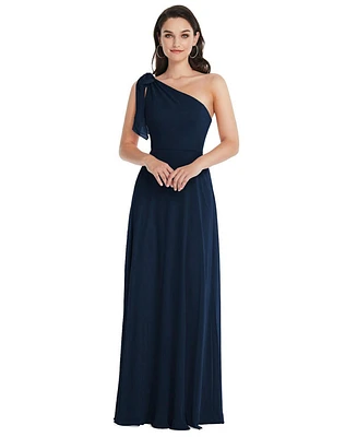 Womens Draped One-Shoulder Maxi Dress with Scarf Bow