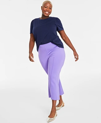 On 34th Trendy Plus Size Gathered-Sleeve Crewneck T-Shirt, Created for Macy's