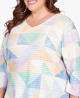 Alfred Dunner Plus Classic Pastels Textured Geo V-neck Top