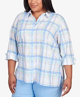 Alfred Dunner Plus Size Classic Neutrals Plaid Button Down Top