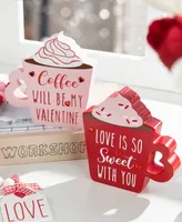 Glitzhome Wooden Valentine's Coffee Cup Table Decor, Set of 2