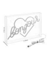 Jonathan Y Bonjour Heart Contemporary Glam Acrylic Box Usb Operated Led Neon Light