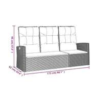 Reclining Patio Bench with Cushions Black 68.1" Poly rattan