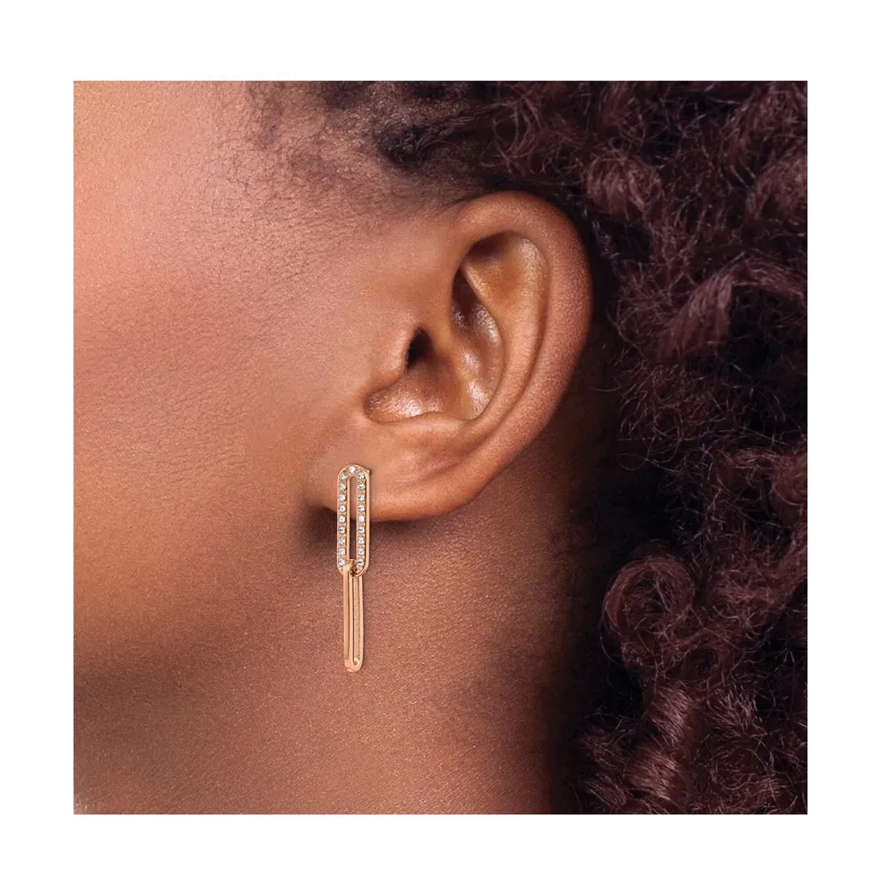 Chisel Stainless Steel Rose plated Crystal Interlocked Dangle Earrings