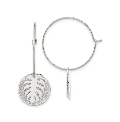Chisel Stainless Steel Textured Circle Leaf Dangle Hoop Earrings