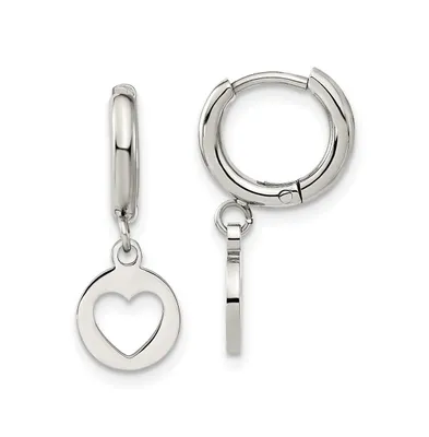 Chisel Stainless Steel Polished Cut Out Heart Dangle Hoop Earrings