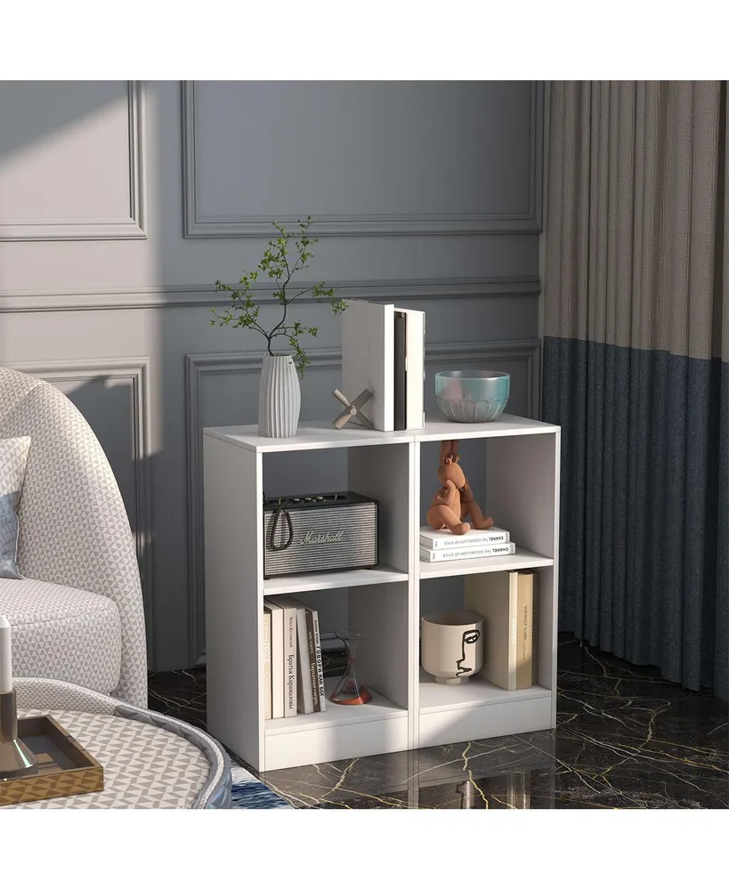 2 Pieces 2-tier Bookcase Set with Anti-toppling Device-White