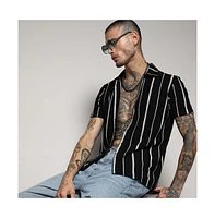 Campus Sutra Men's Black & White Pencil Striped Shirt