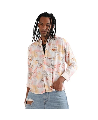 Campus Sutra Men's Peach Pink Faded Botanical Shirt