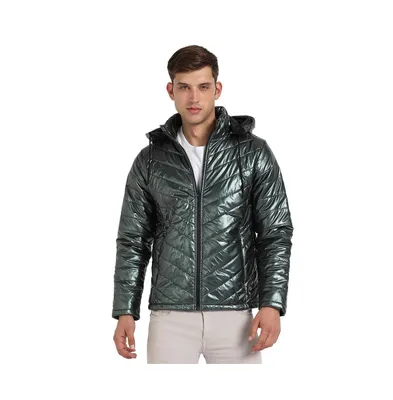 Campus Sutra Men's Forest Green Zip-Front Quilted Puffer Jacket