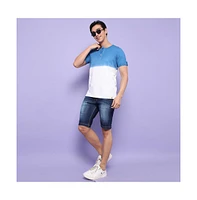 Campus Sutra Men's Blue & White Ombre Henley T-Shirt