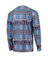 Men's Concepts Sport Blue Illinois Fighting Illini Ugly Sweater Long Sleeve T-shirt and Pants Sleep Set