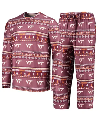 Men's Concepts Sport Maroon Virginia Tech Hokies Ugly Sweater Long Sleeve T-shirt and Pants Sleep Set
