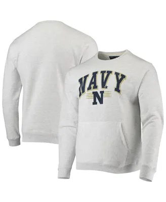 Men's League Collegiate Wear Heathered Gray Distressed Navy Midshipmen Upperclassman Pocket Pullover Sweatshirt