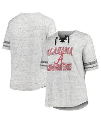 Women's Profile Heather Gray Distressed Alabama Crimson Tide Plus Size Striped Lace-Up V-Neck T-shirt