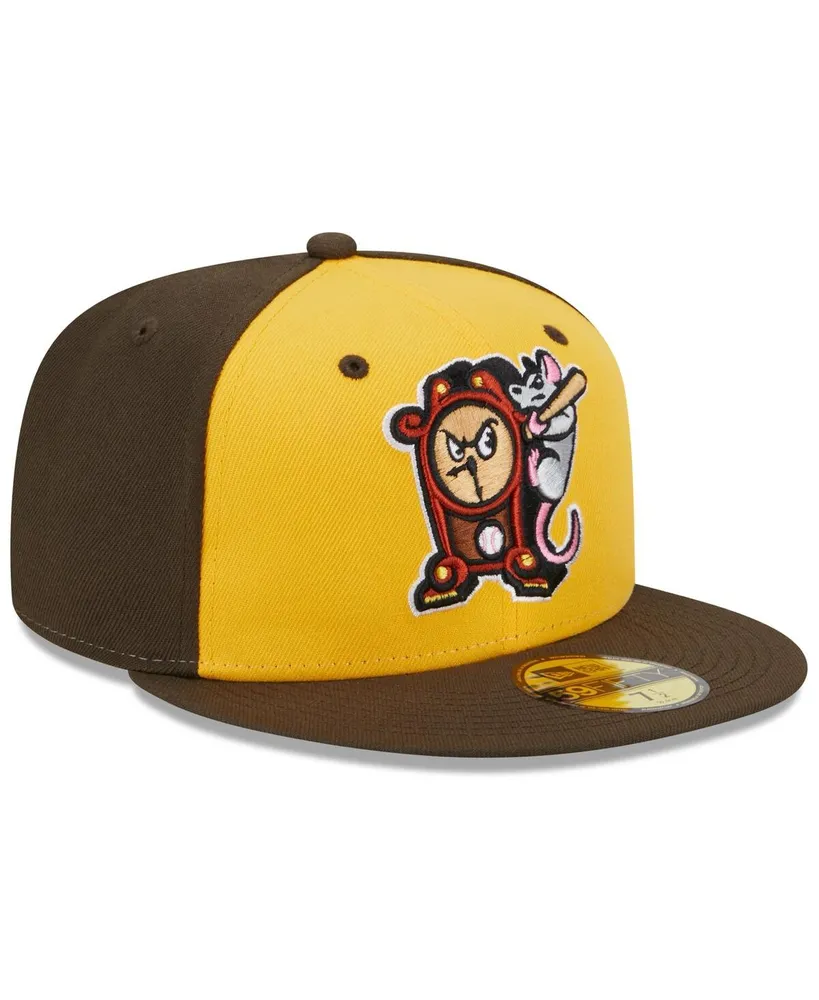 Men's New Era Yellow Hickory Crawdads Theme Nights Hickory Dickory Docks 59FIFTY Fitted Hat