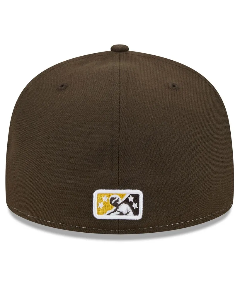 Men's New Era Yellow Hickory Crawdads Theme Nights Hickory Dickory Docks 59FIFTY Fitted Hat