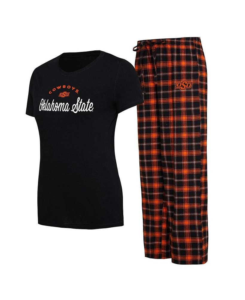 Women's Concepts Sport Black, Orange Oklahoma State Cowboys Arctic T-shirt and Flannel Pants Sleep Set