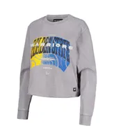 Women's The Wild Collective Gray Distressed Golden State Warriors Band Cropped Long Sleeve T-shirt