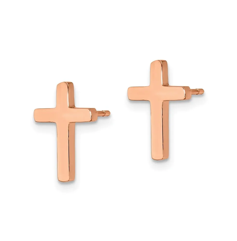 Chisel Stainless Steel Polished Rose Ip-plated Cross Earrings