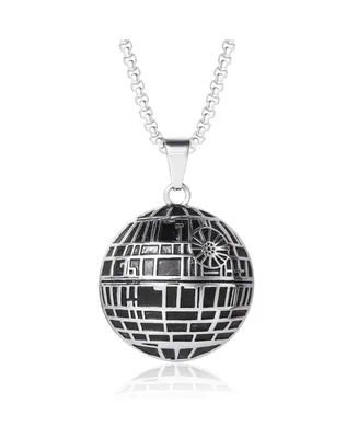 Star Wars Men's Officially Licensed Death Star Stainless Steel Pendant Necklace, 22" Box Chain