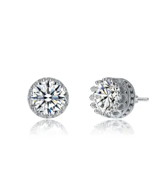 Elegant Sterling Silver Royal Princess Round Stud Earrings