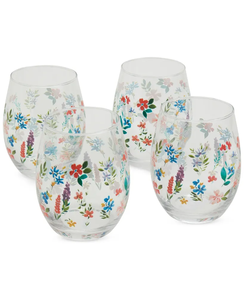 Tabletops Gallery Spring Bliss Stemless Wine Glasses, Set of 4