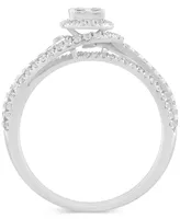 Diamond Quad Halo Cluster Swirl Engagement Ring (3/4 ct. t.w.) in 14k White Gold