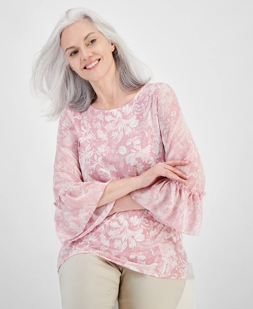 Jm Collection Petite Printed Ruffled-Sleeve Top, Created for Macy's