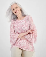 Jm Collection Petite Printed Ruffled-Sleeve Top, Created for Macy's