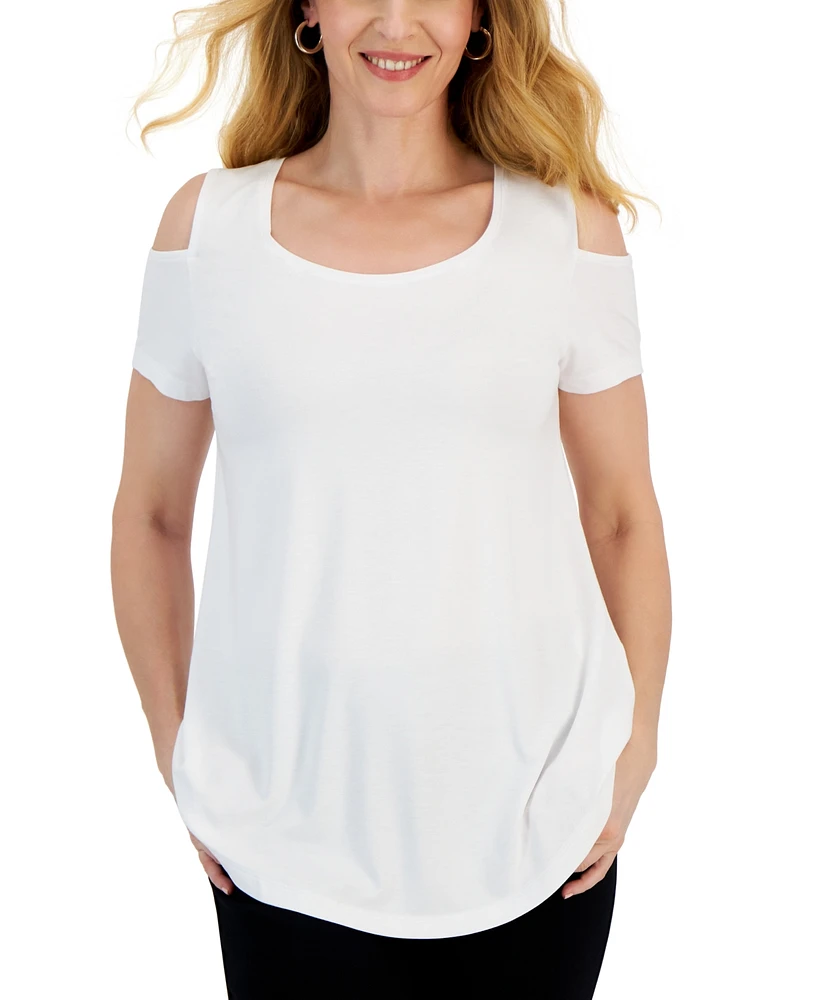 Jm Collection Women's Short Sleeve Scoop-Neck Cold-Shoulder Top