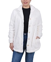 Ny Collection Petite Long Sleeve Button Front Sherpa Jacket