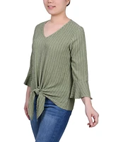 Ny Collection Petite 3/4 Bell Sleeve Textured Knit Top