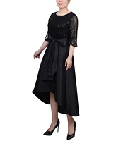 Ny Collection Petite Sequin and Jacquard Hi-Low Holiday Dress