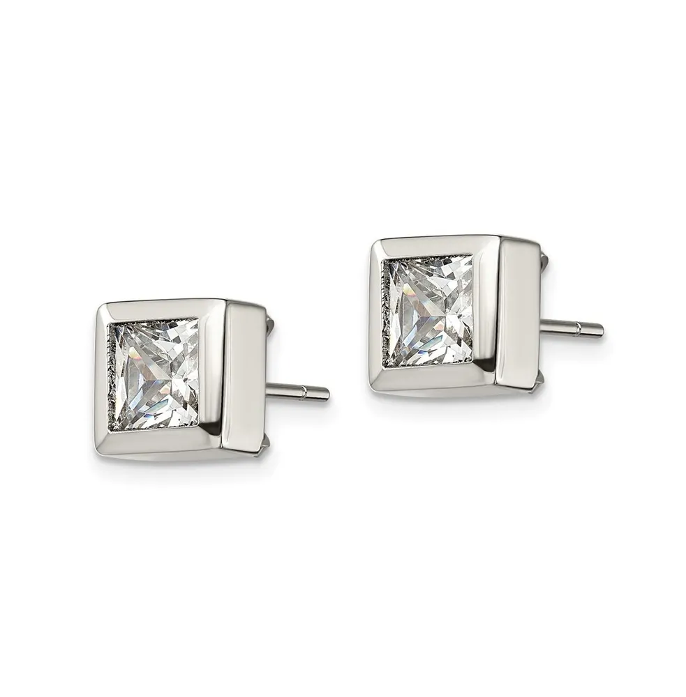 Chisel Stainless Steel Polished Square Cz Earrings
