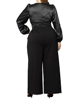 Kiyonna Plus Refined Satin Wide Leg Jumpsuit