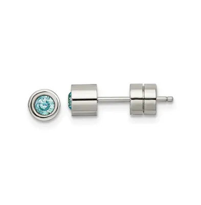 Chisel Stainless Steel Polished Blue Cz December Earrings